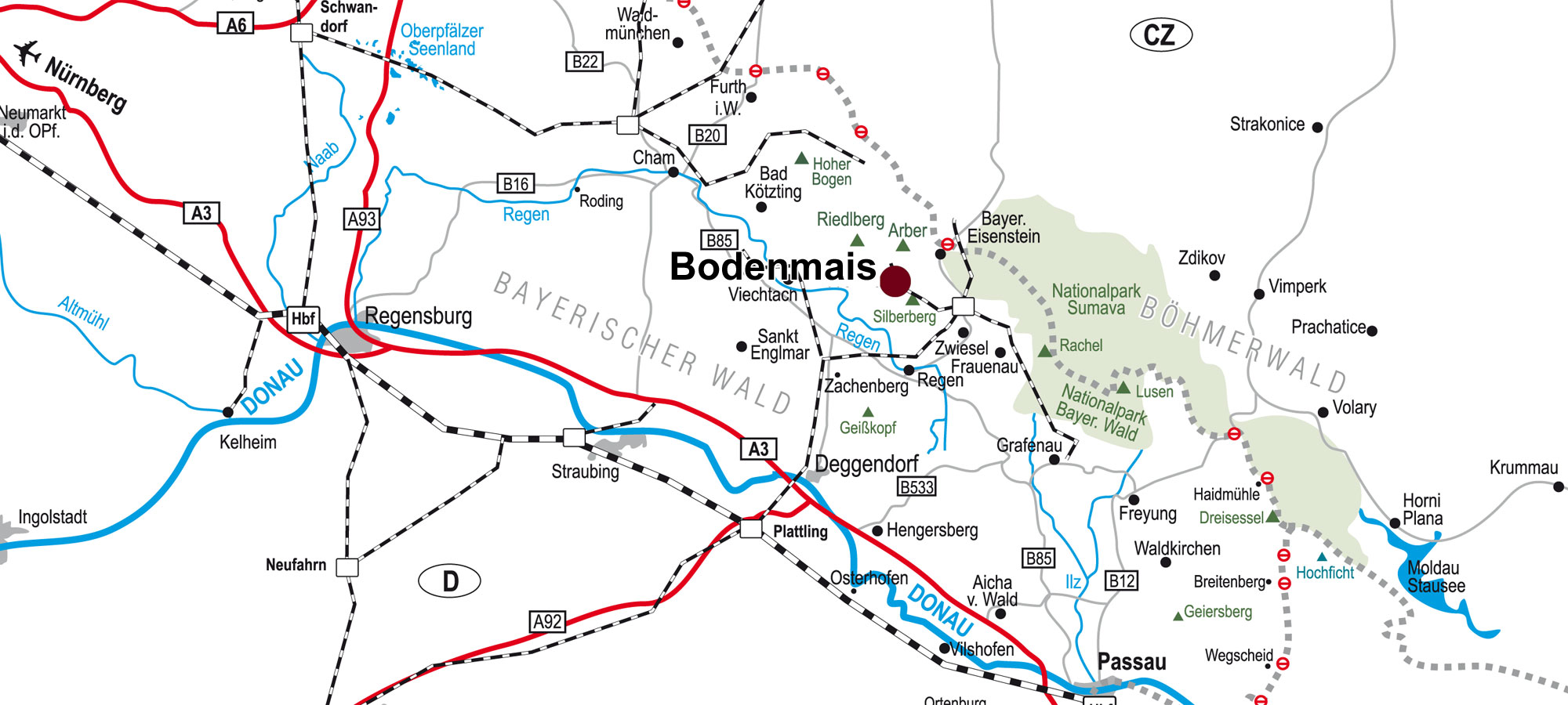 Anfahrt nach Bodenmais im Bayerischen Wald - Hotel Bayerischer Hof